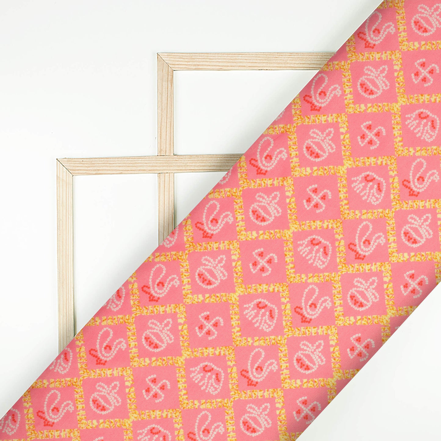 Punch Pink And White Bandhanii Pattern Digital Print Twill Fabric (Width 56 Inches)