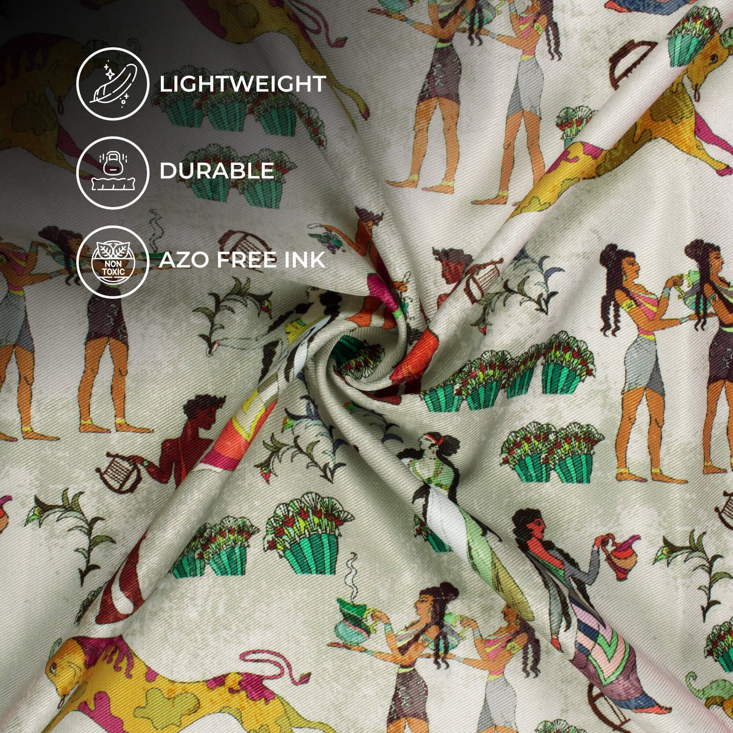 Multi-Color Quirky Pattern Digital Print Twill Fabric (Width 56 Inches)
