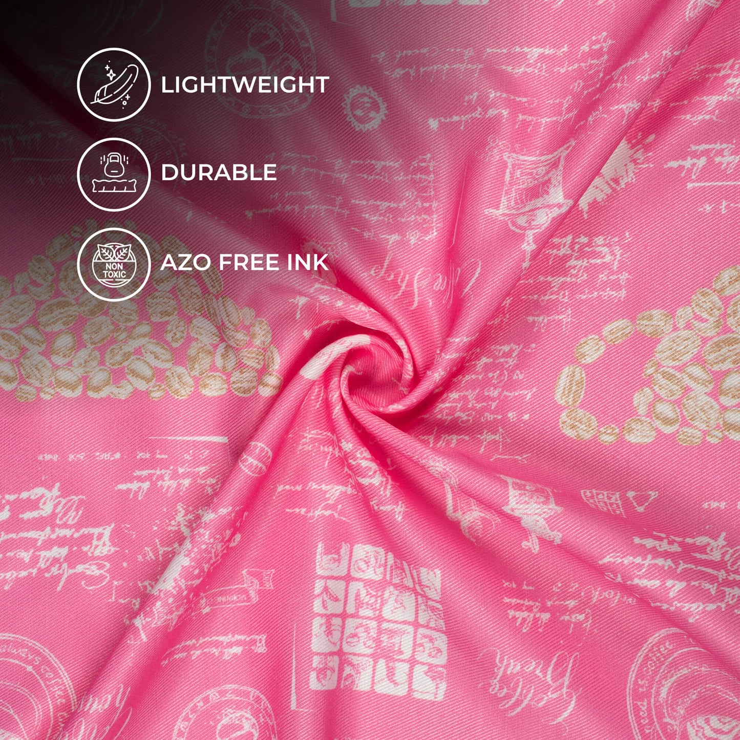 Taffy Pink And White Quiky Pattern Digital Print Twill Fabric (Width 56 Inches)