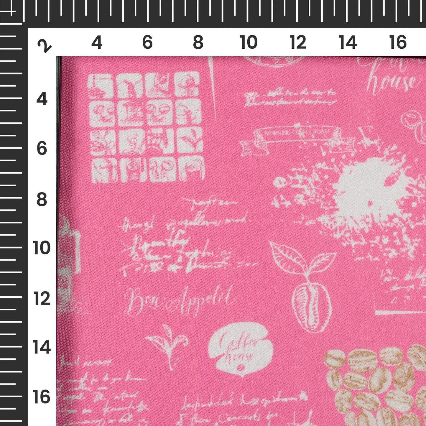 Taffy Pink And White Quiky Pattern Digital Print Twill Fabric (Width 56 Inches)