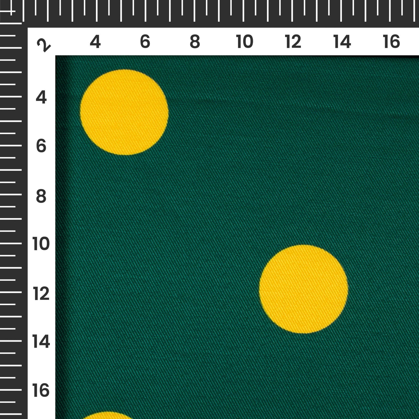 Teal Green And Yellow Polka Dots Pattern Digital Print Twill Fabric (Width 56 Inches)