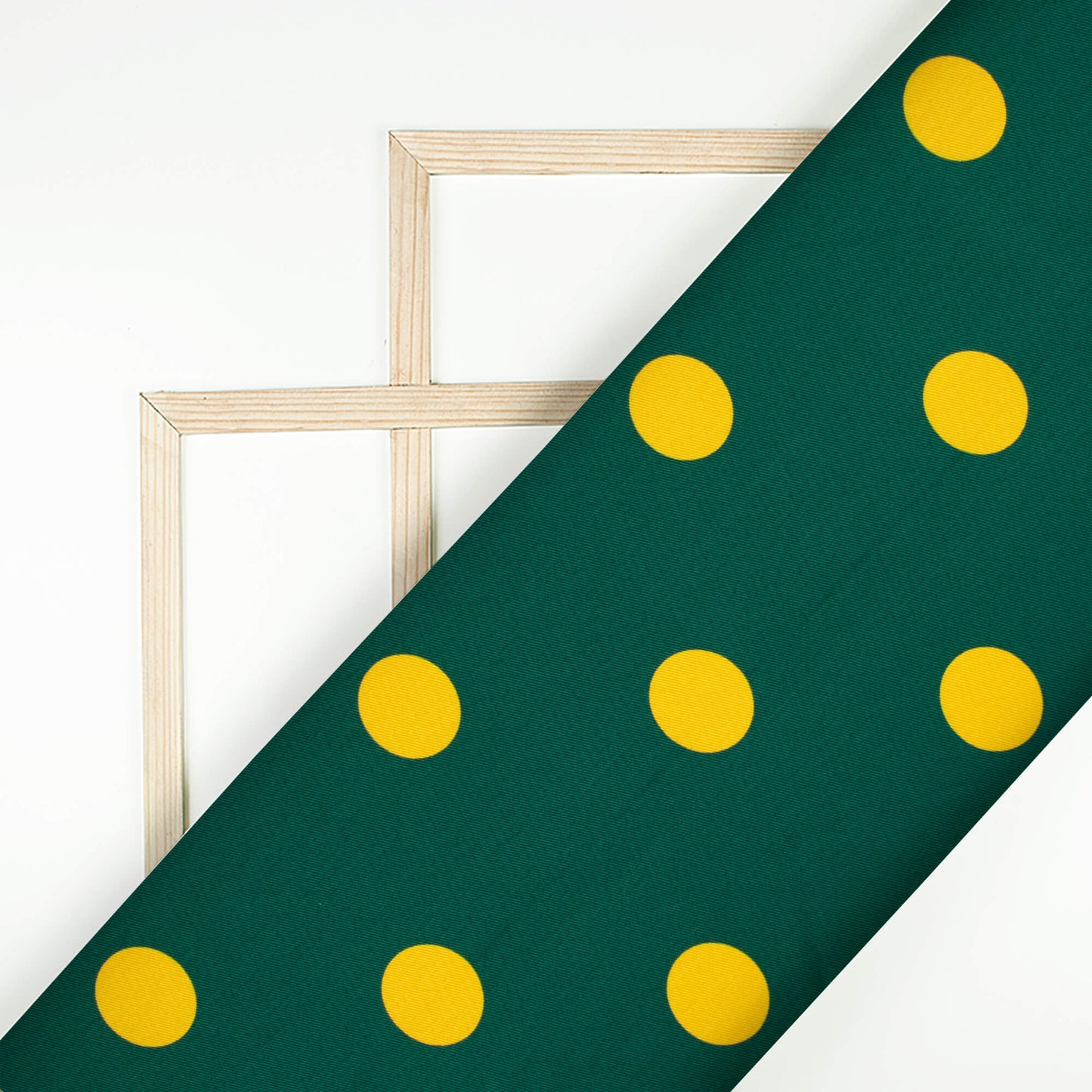 Teal Green And Yellow Polka Dots Pattern Digital Print Twill Fabric (Width 56 Inches)