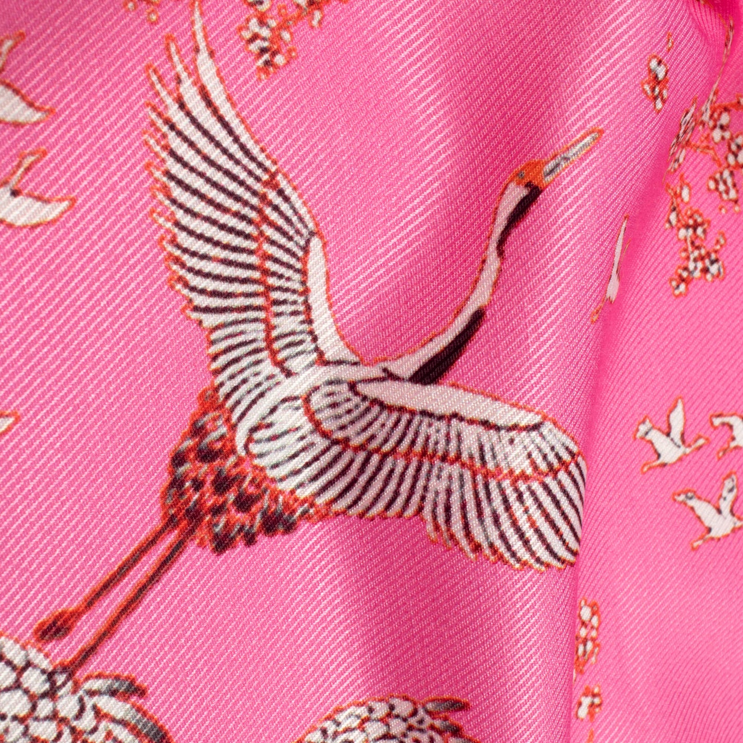 Taffy Pink And Off White Bird Pattern Digital Print Twill Fabric (Width 56 Inches)