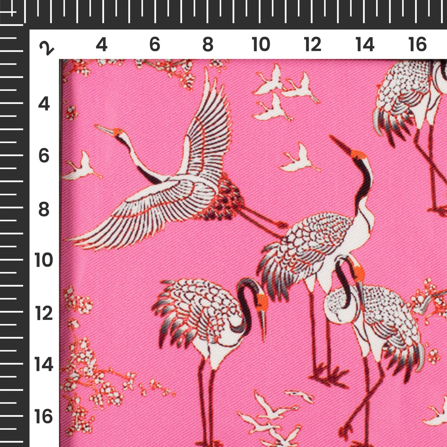 Taffy Pink And Off White Bird Pattern Digital Print Twill Fabric (Width 56 Inches)