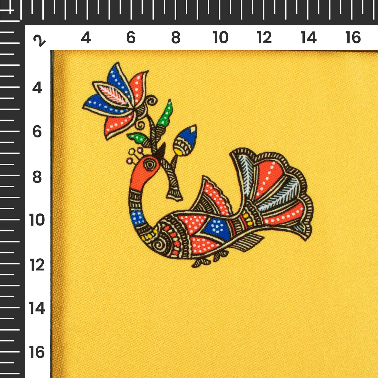 Mustard Yellow And Burnt Orange Bird Pattern Digital Print Twill Fabric (Width 56 Inches)