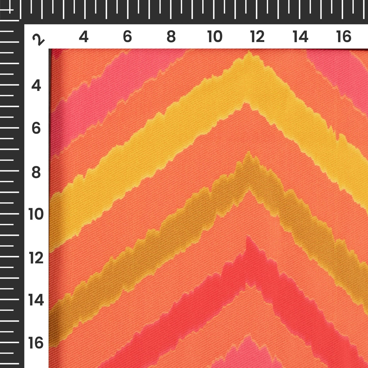 Coral Orange And Lemon Yellow Chevron Pattern Digital Print Twill Fabric (Width 56 Inches)