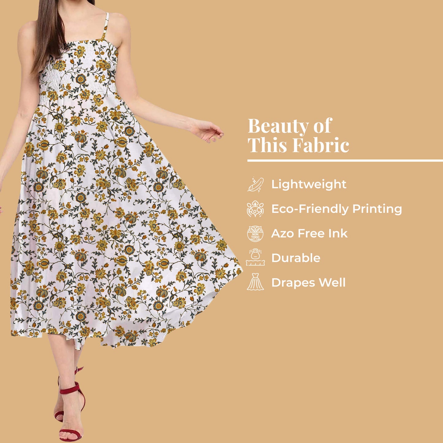 Daisy White And Dijon Yellow Floral Pattern Digital Print Twill Fabric (Width 56 Inches)