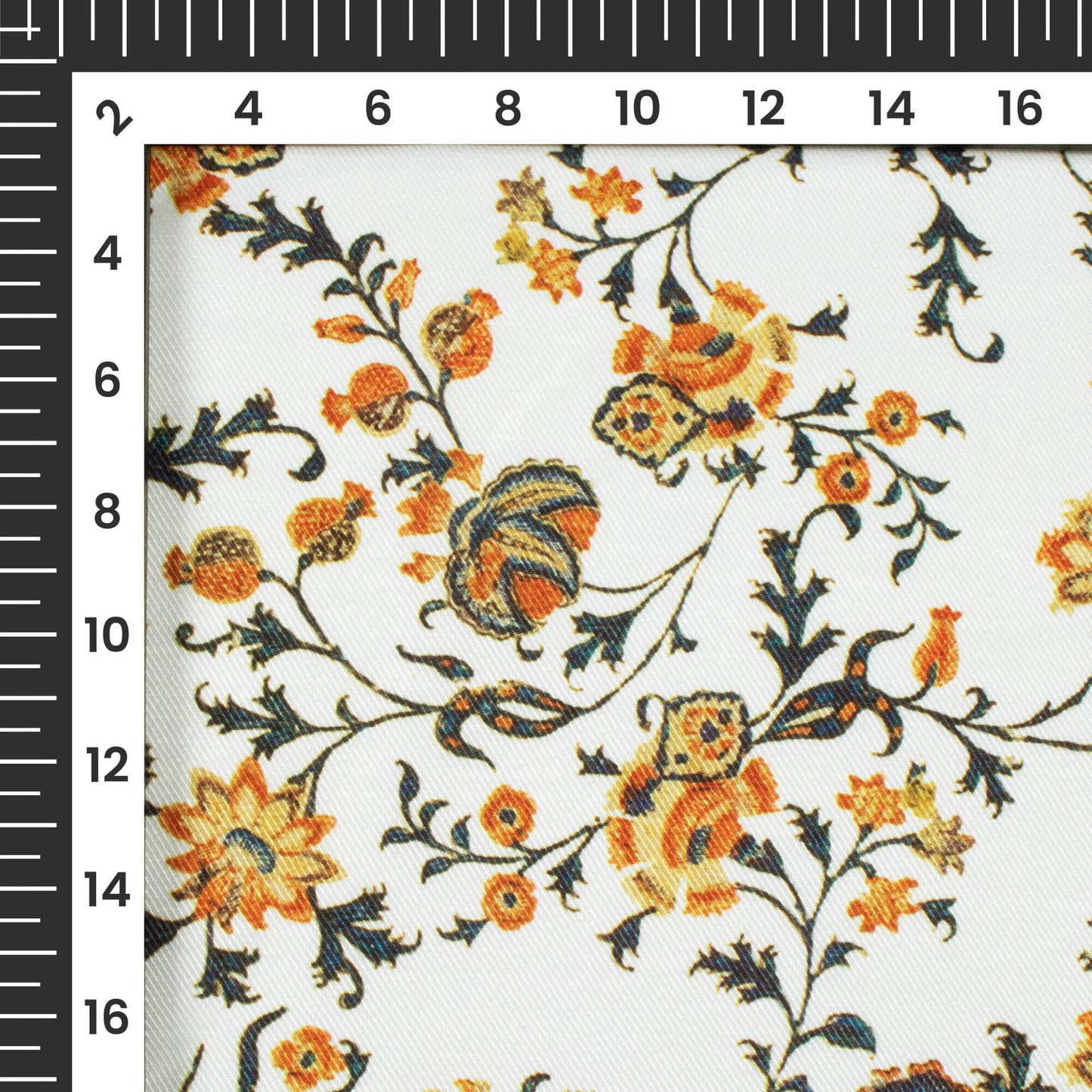 Daisy White And Dijon Yellow Floral Pattern Digital Print Twill Fabric (Width 56 Inches)