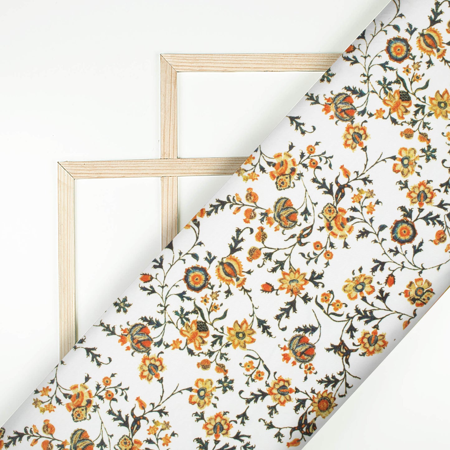 Daisy White And Dijon Yellow Floral Pattern Digital Print Twill Fabric (Width 56 Inches)