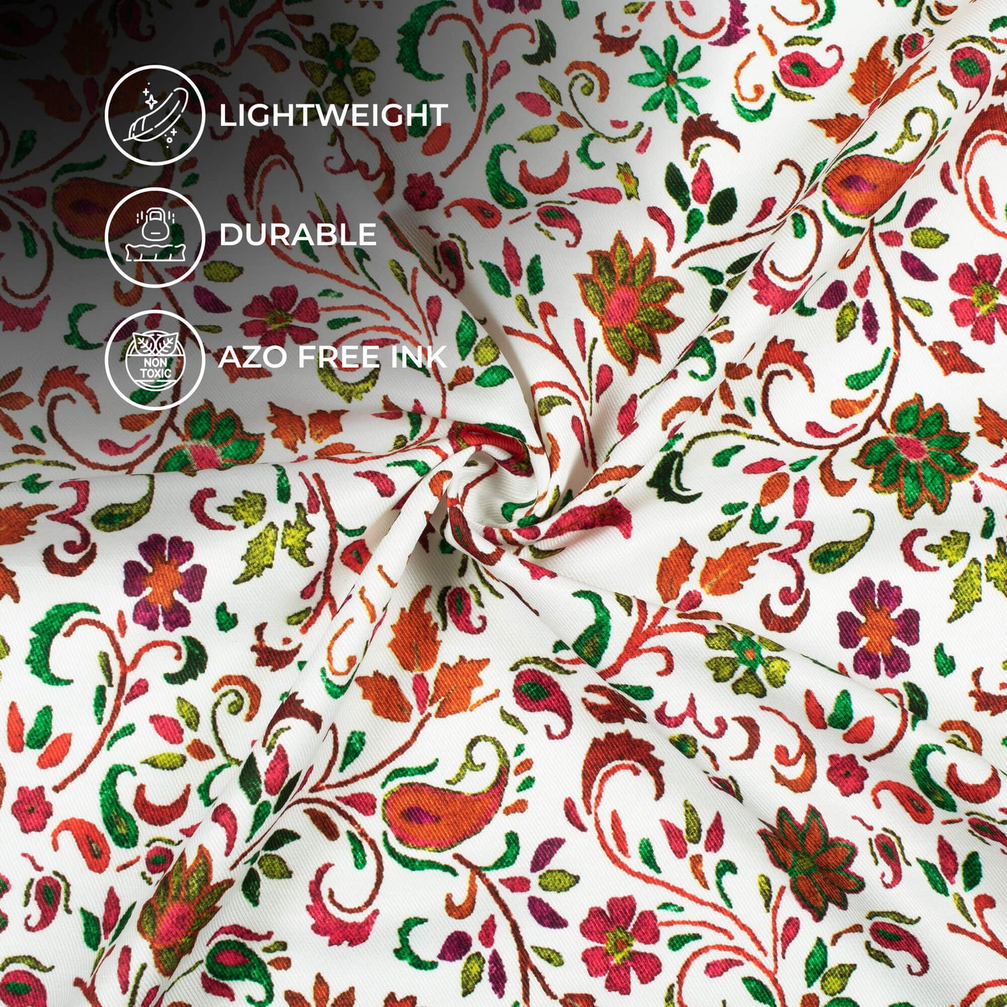Daisy White And Dark Green Floral Pattern Digital Print Twill Fabric (Width 56 Inches)