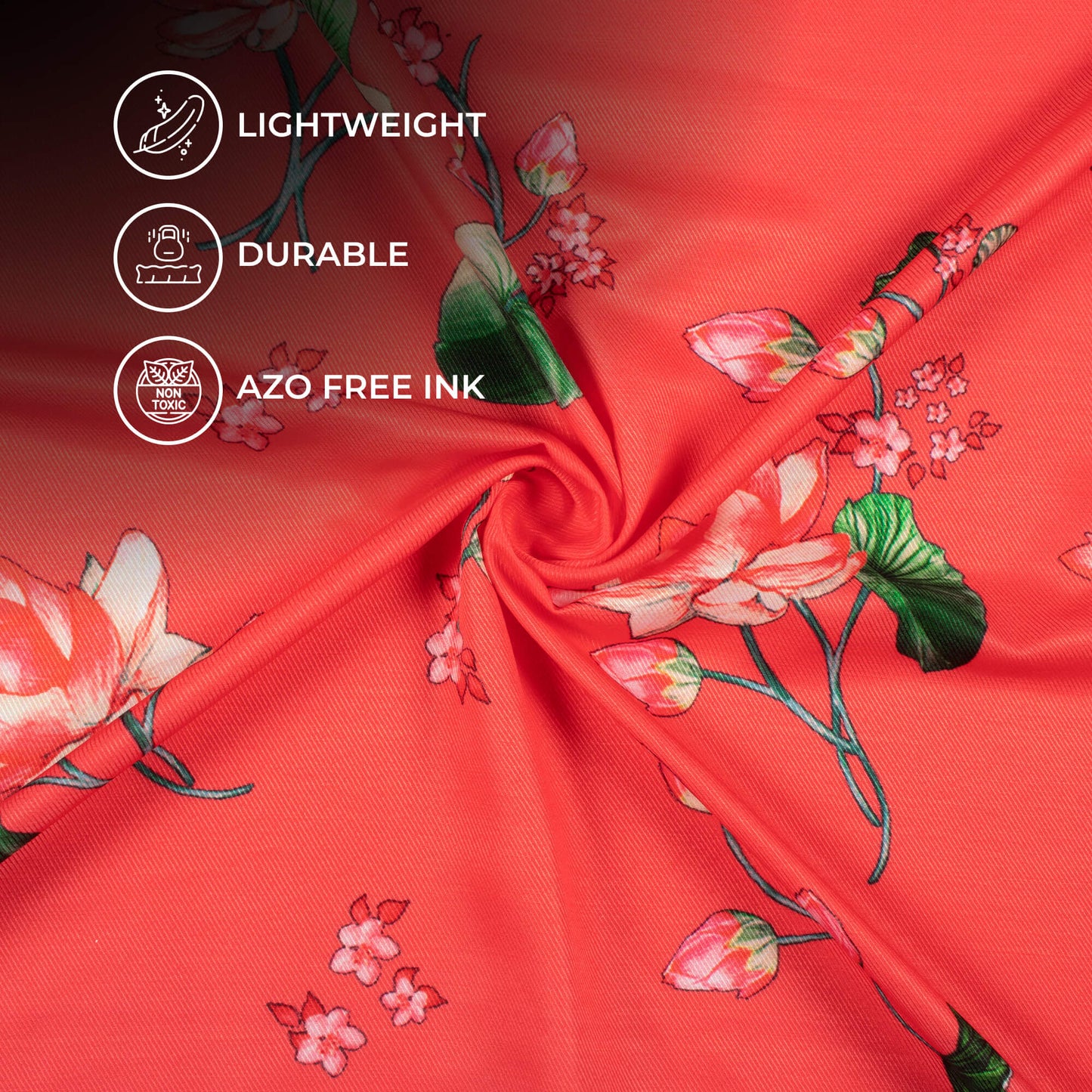 Coral Red And Taffy Pink Floral Pattern Digital Print Twill Fabric (Width 56 Inches)
