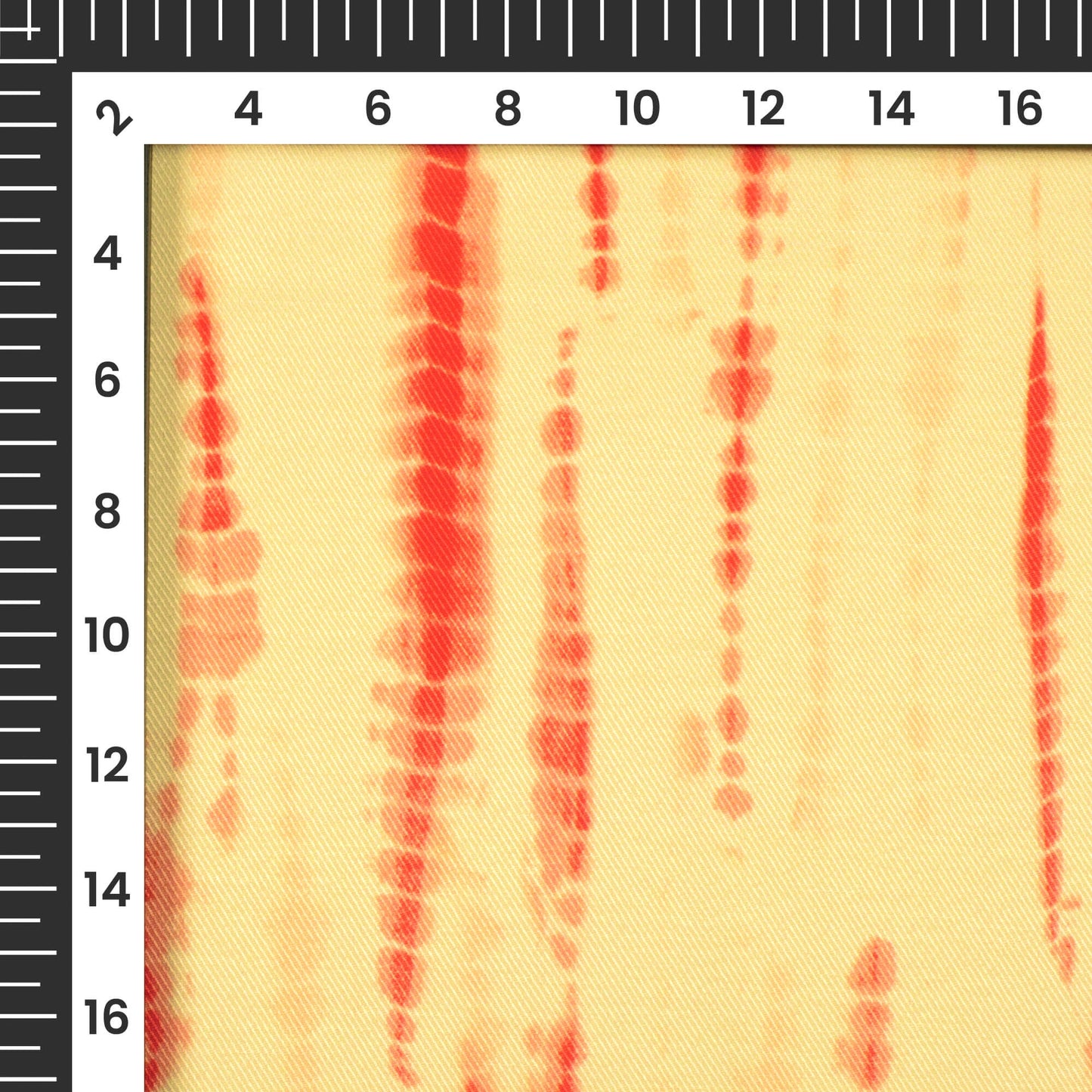 Mellow Yellow And Brick Red Shiibori Pattern Digital Print Twill Fabric (Width 56 Inches)