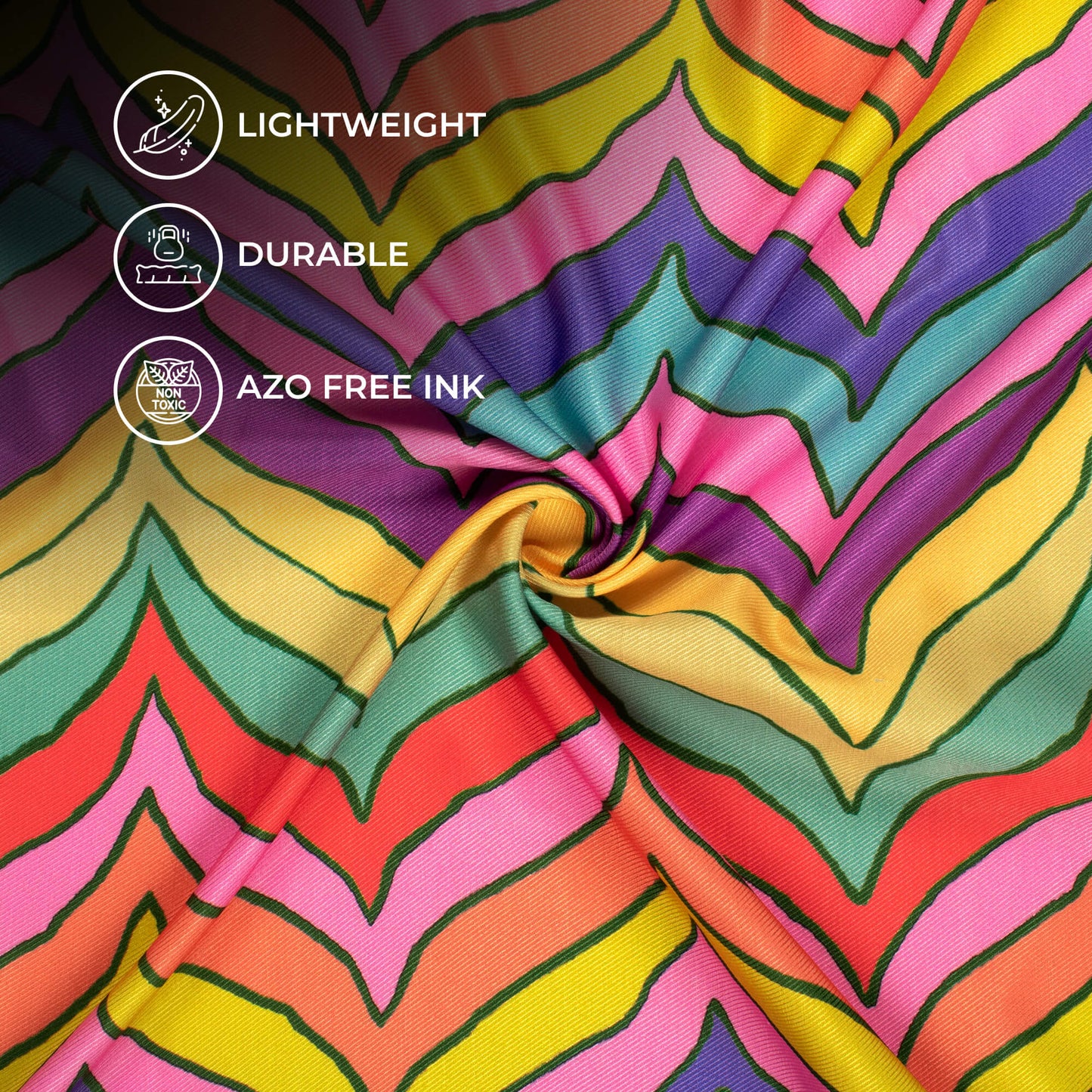 Taffy Pink And Corn Yellow Chevron Pattern Digital Print Twill Fabric (Width 56 Inches)