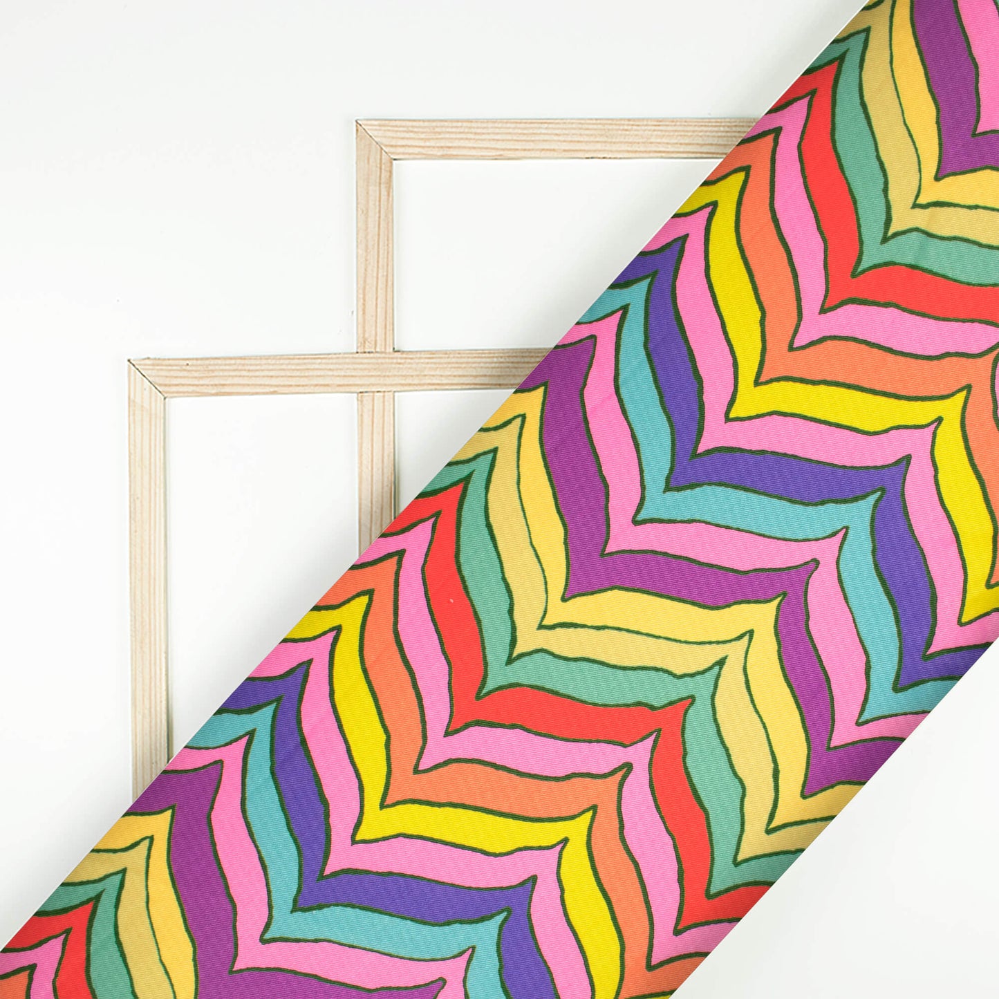 Taffy Pink And Corn Yellow Chevron Pattern Digital Print Twill Fabric (Width 56 Inches)