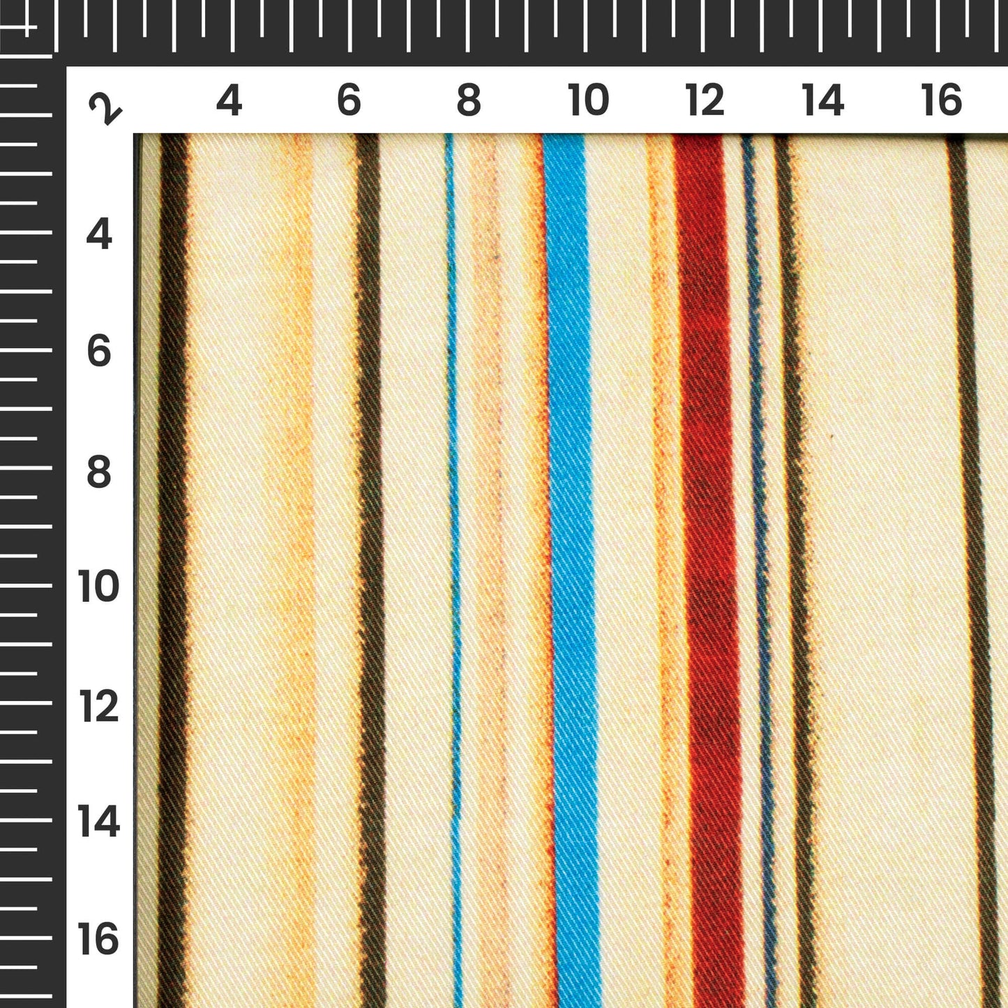 Beige And Sky Blue Stripes Pattern Digital Print Twill Fabric (Width 56 Inches)