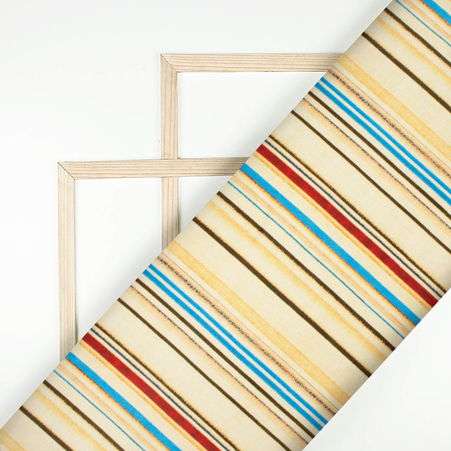 Beige And Sky Blue Stripes Pattern Digital Print Twill Fabric (Width 56 Inches)