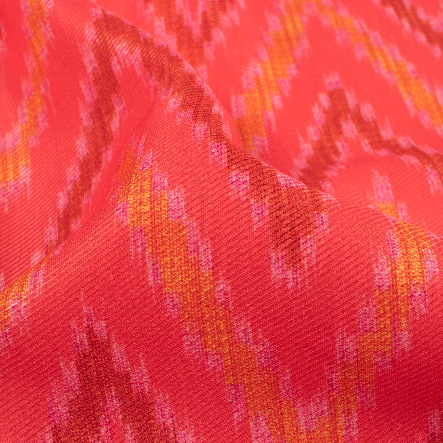 Persian Red And Yellow Chevron Pattern Digital Print Twill Fabric (Width 56 Inches)