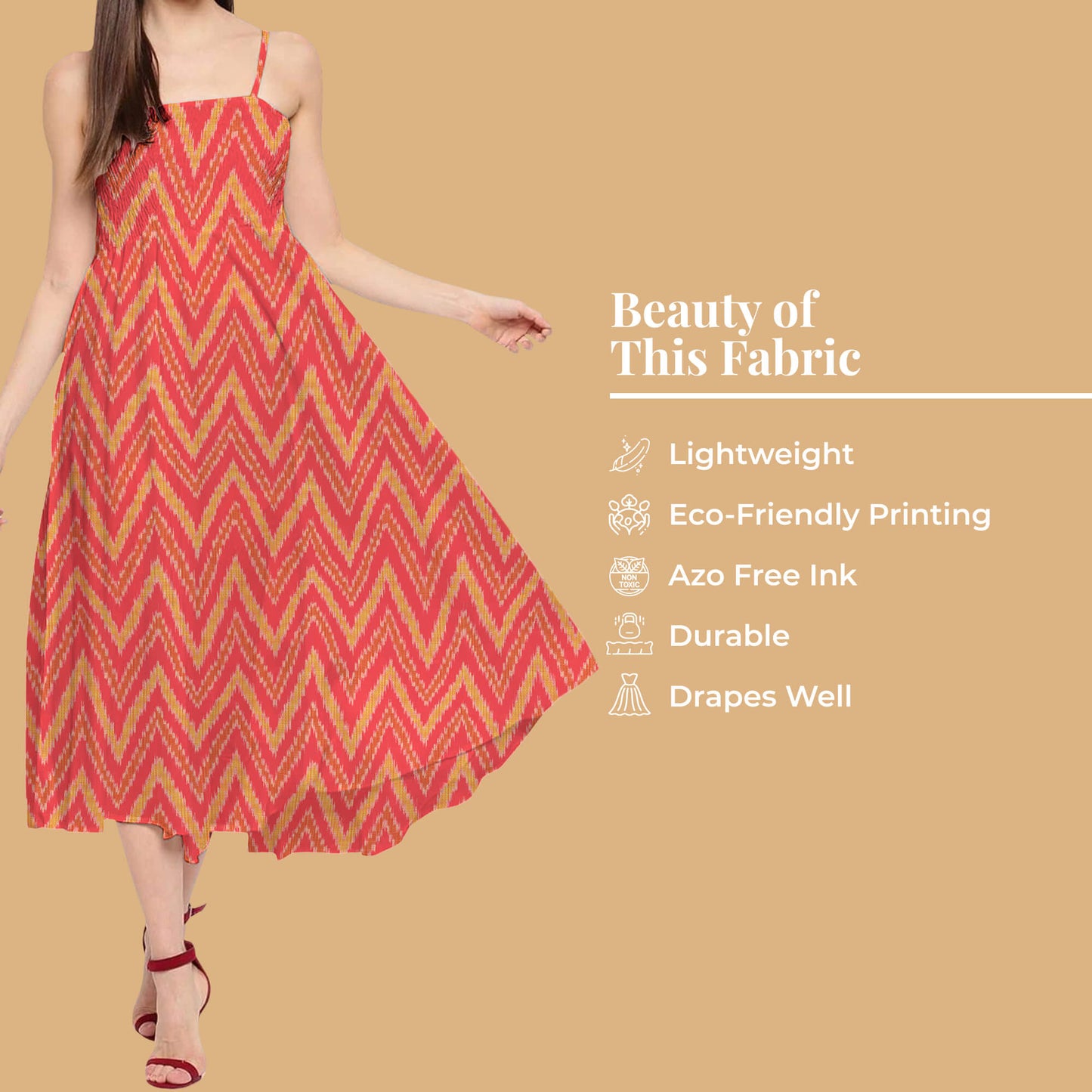 Persian Red And Yellow Chevron Pattern Digital Print Twill Fabric (Width 56 Inches)