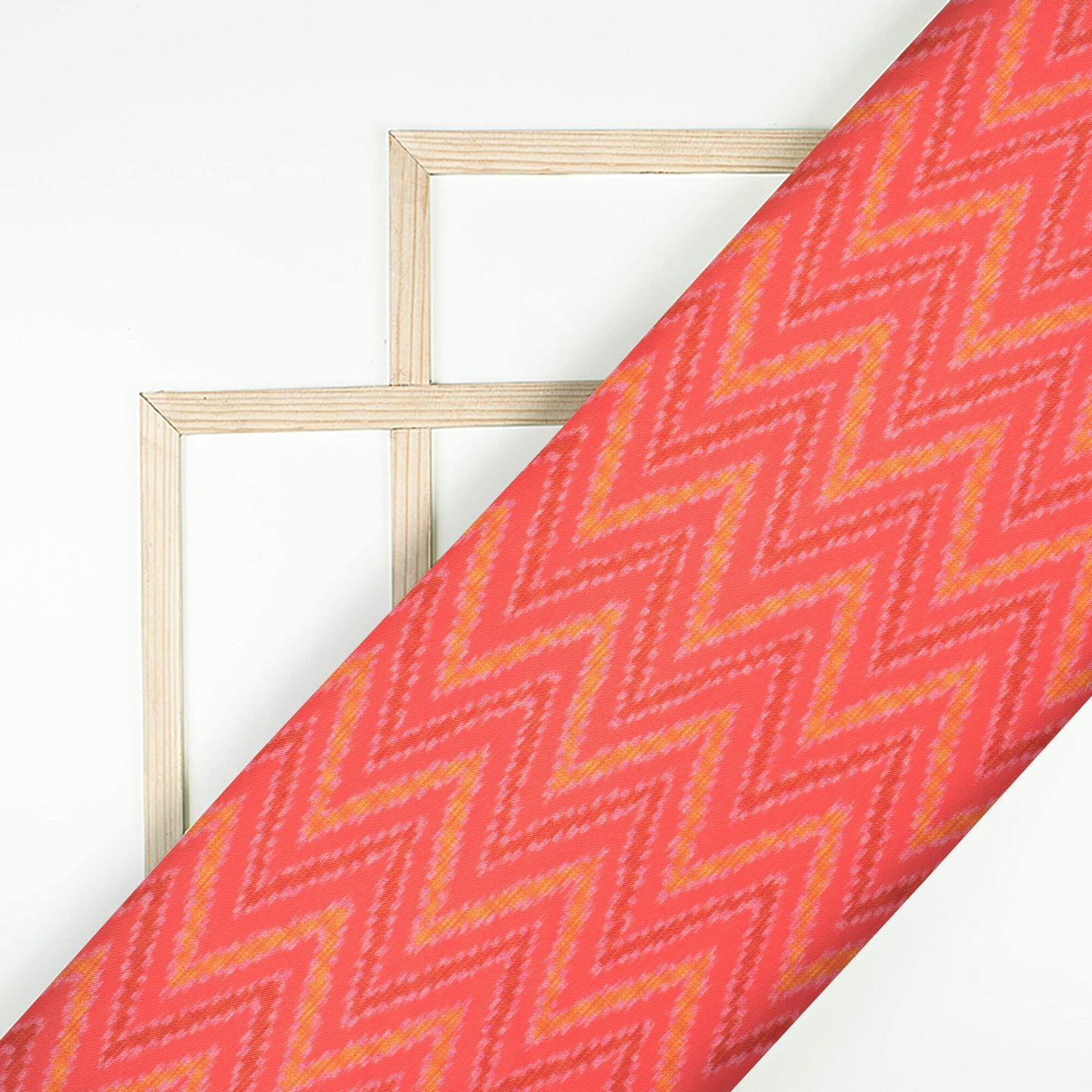 Persian Red And Yellow Chevron Pattern Digital Print Twill Fabric (Width 56 Inches)