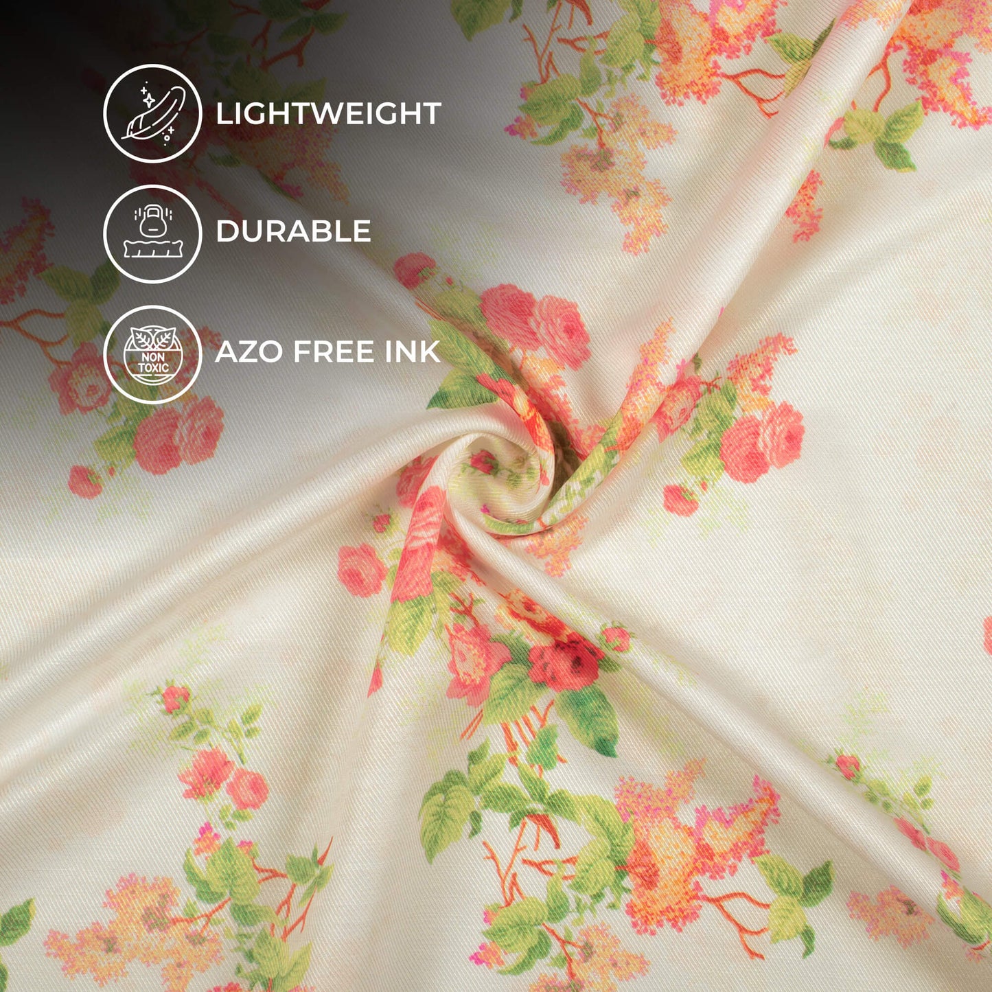 Ivory White And Pink Floral Pattern Digital Print Twill Fabric (Width 56 Inches)