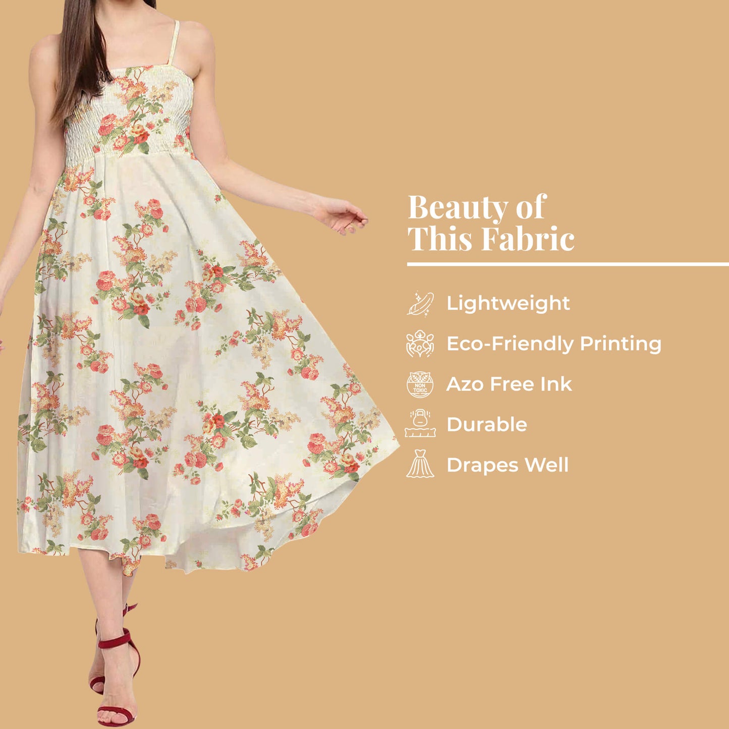 Ivory White And Pink Floral Pattern Digital Print Twill Fabric (Width 56 Inches)