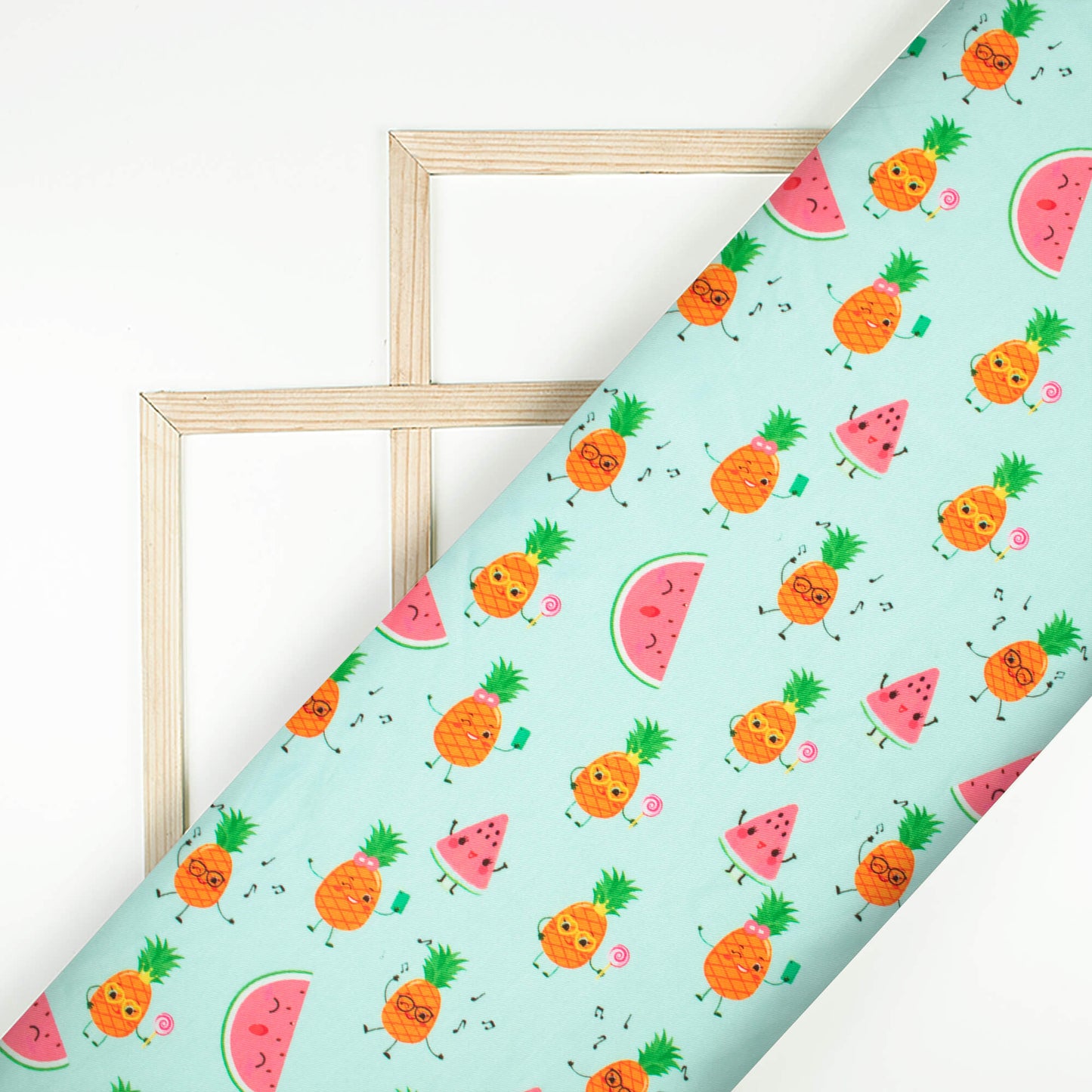 Light Blue And Taffy Pink Quirky Pattern Digital Print Twill Fabric (Width 56 Inches)