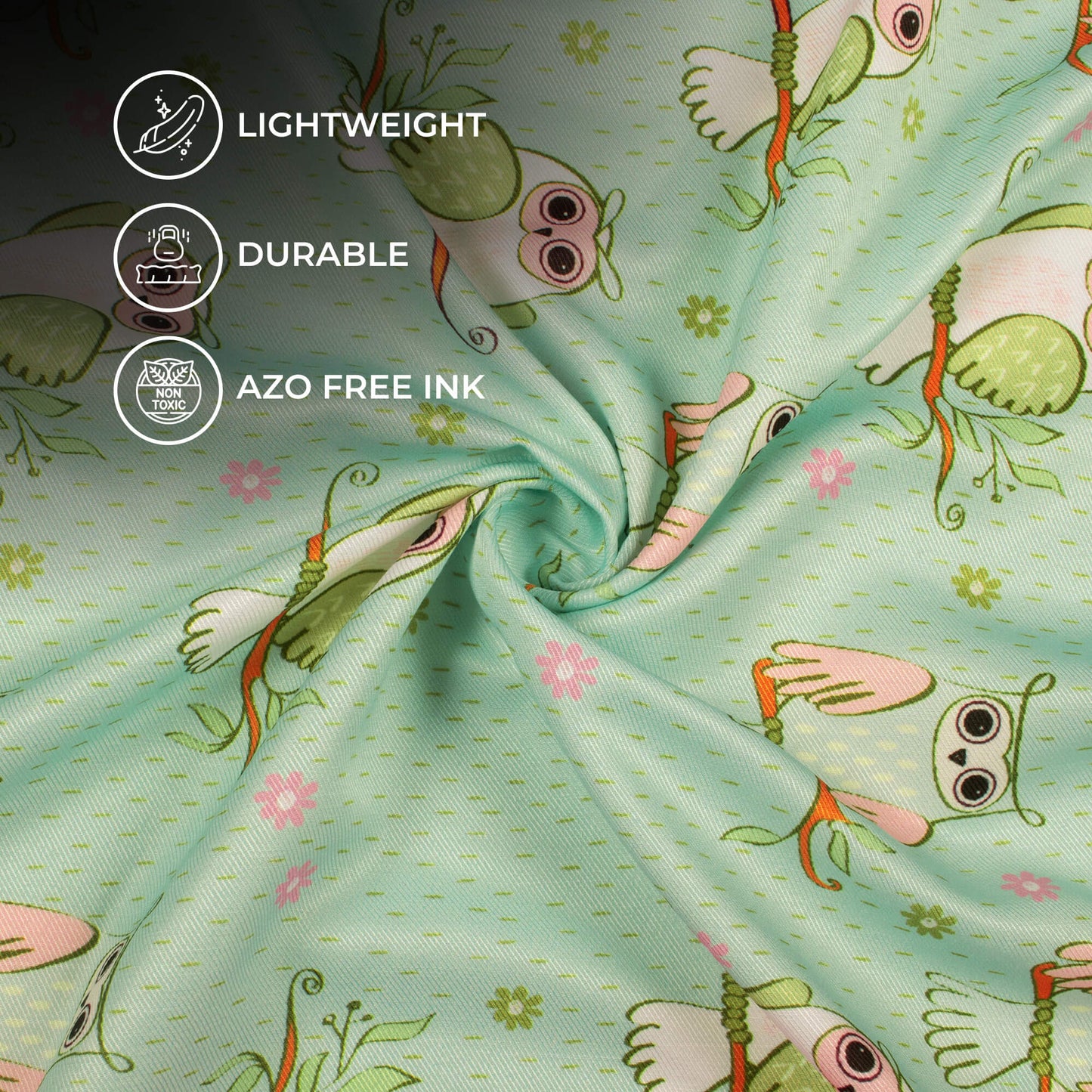 Mint Green And Pale Pink Quirky Pattern Digital Print Twill Fabric (Width 56 Inches)