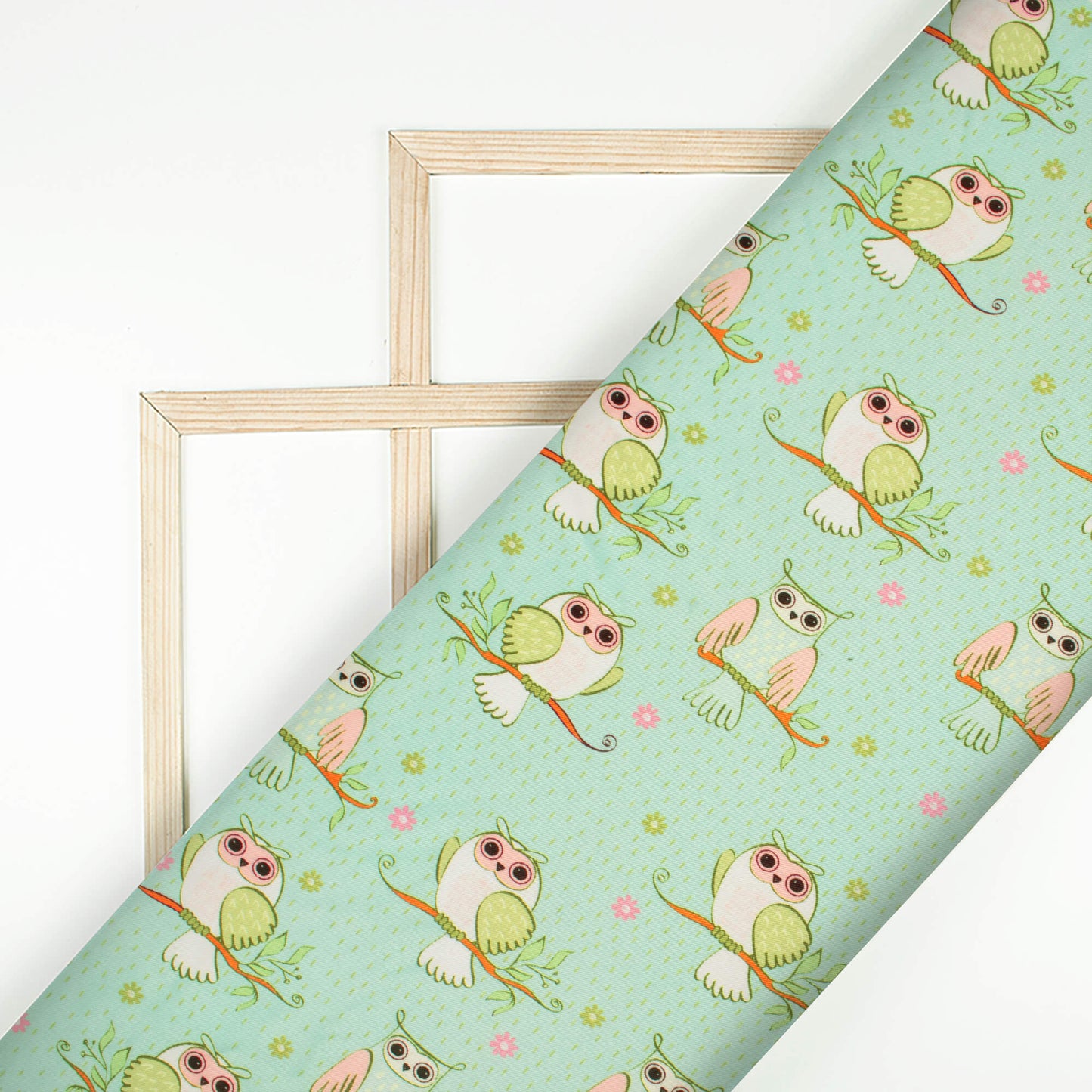 Mint Green And Pale Pink Quirky Pattern Digital Print Twill Fabric (Width 56 Inches)