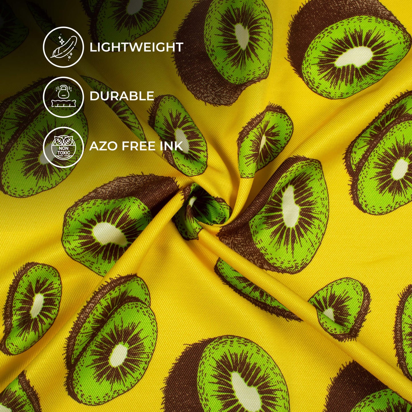 Butter Yellow And Pear Green Quirky Pattern Digital Print Twill Fabric (Width 56 Inches)