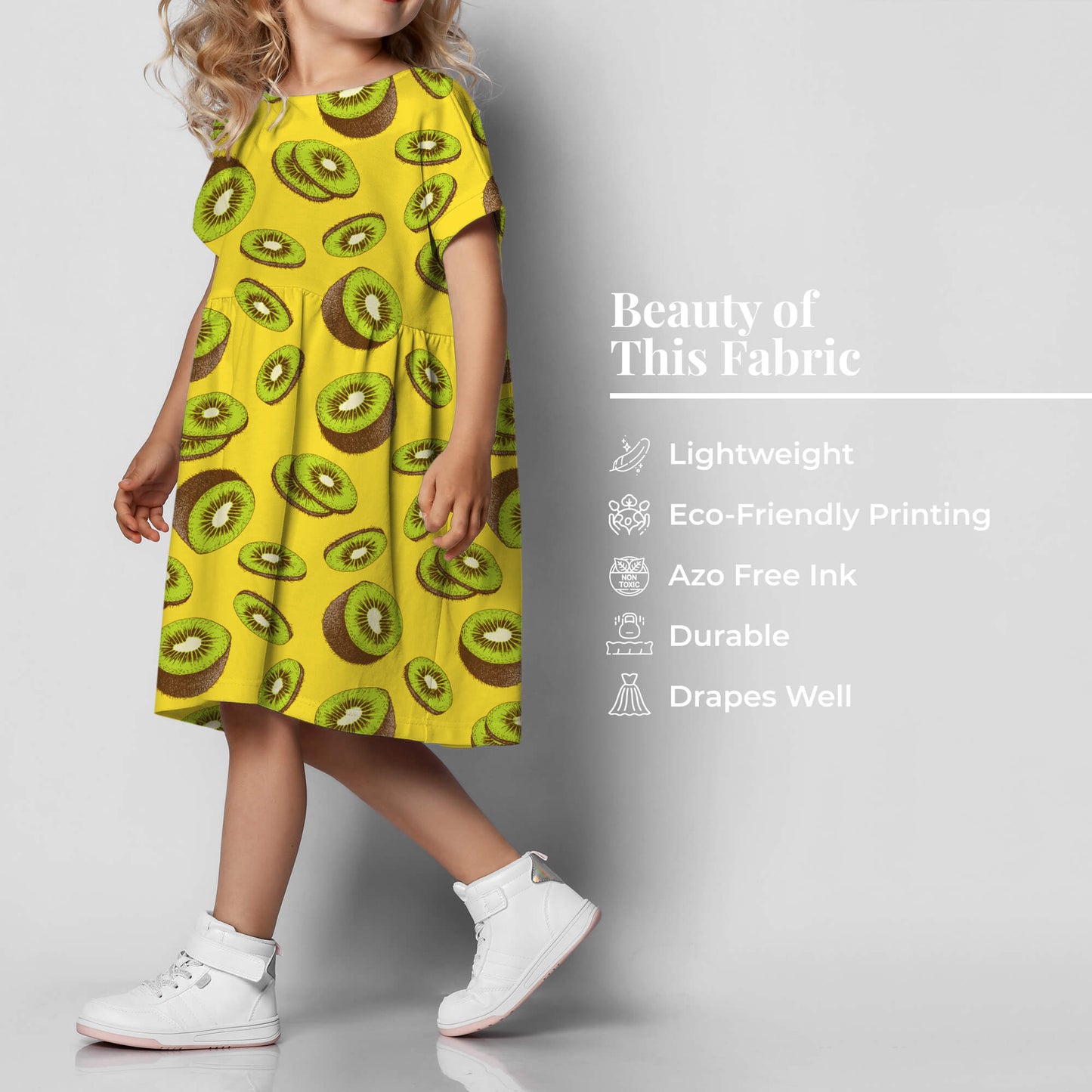 Butter Yellow And Pear Green Quirky Pattern Digital Print Twill Fabric (Width 56 Inches)