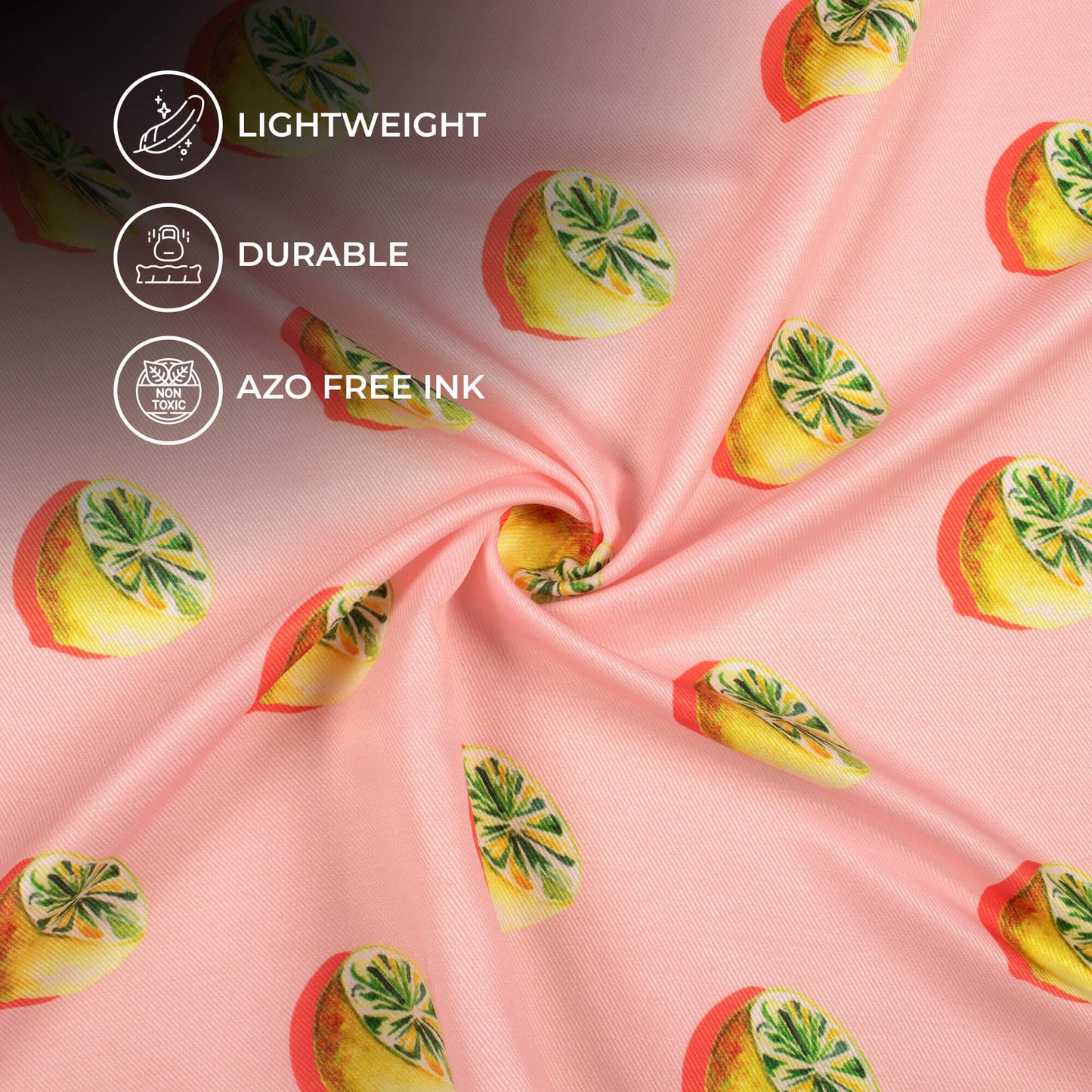 Pale Pink And Lemon Yellow Quirky Pattern Digital Print Twill Fabric (Width 56 Inches)