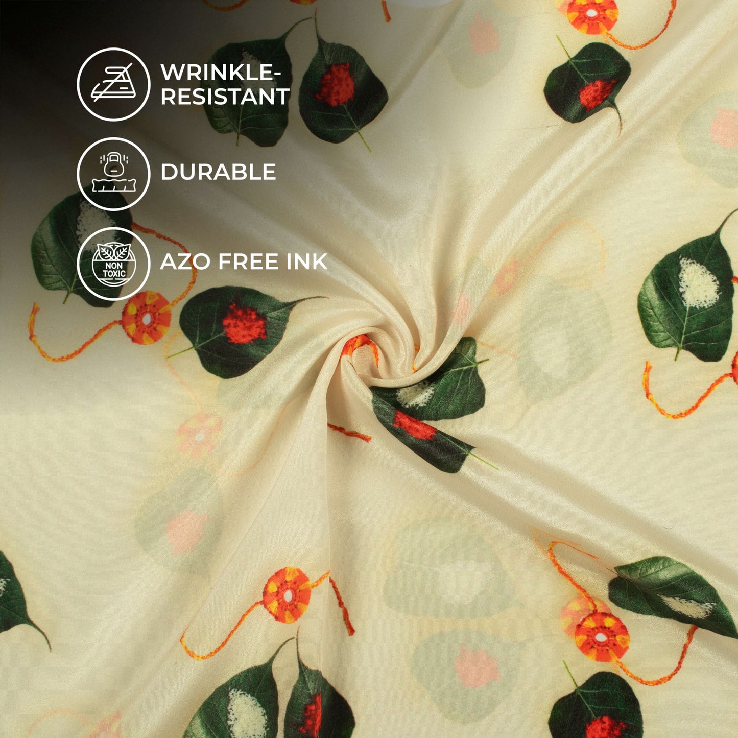 Mist Beige And Green Rakhi Pattern Digital Print Crepe Silk Fabric