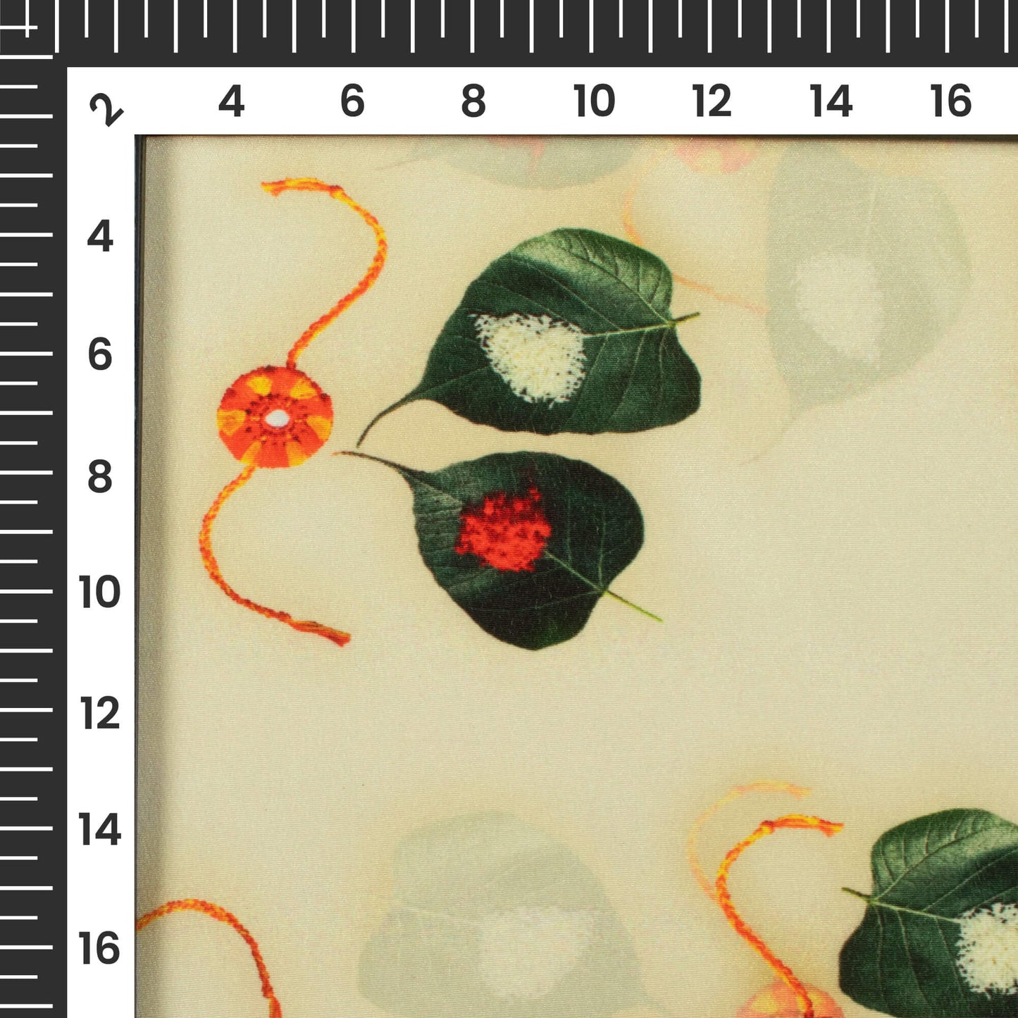 Mist Beige And Green Rakhi Pattern Digital Print Crepe Silk Fabric