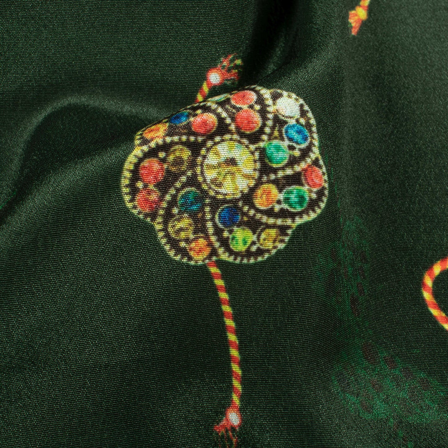 Forest Green And Yellow Rakhi Pattern Digital Print Crepe Silk Fabric