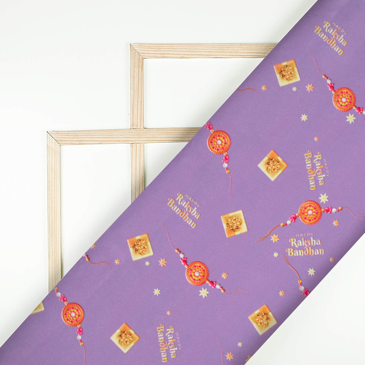 Periwinkle Purple And Yellow Rakhi Pattern Digital Print Crepe Silk Fabric
