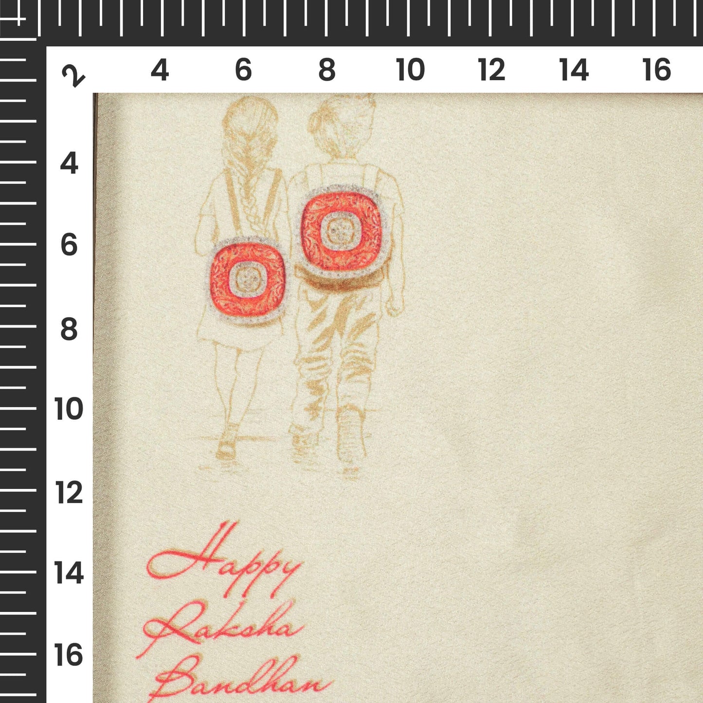 Ecru Beige And Sangria Red Rakhi Pattern Digital Print Crepe Silk Fabric