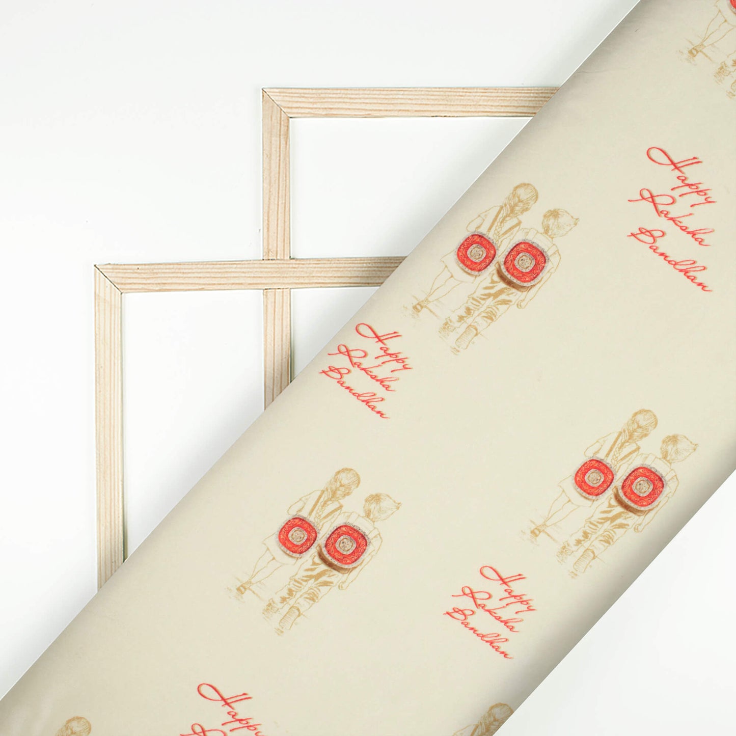 Ecru Beige And Sangria Red Rakhi Pattern Digital Print Crepe Silk Fabric