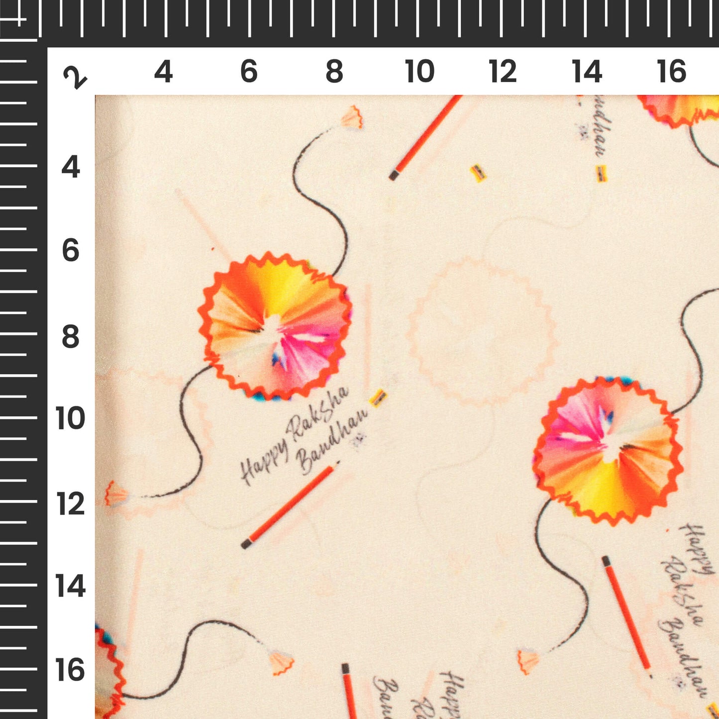 Pastel Peach And Taffy Pink Rakhi Pattern Digital Print Crepe Silk Fabric