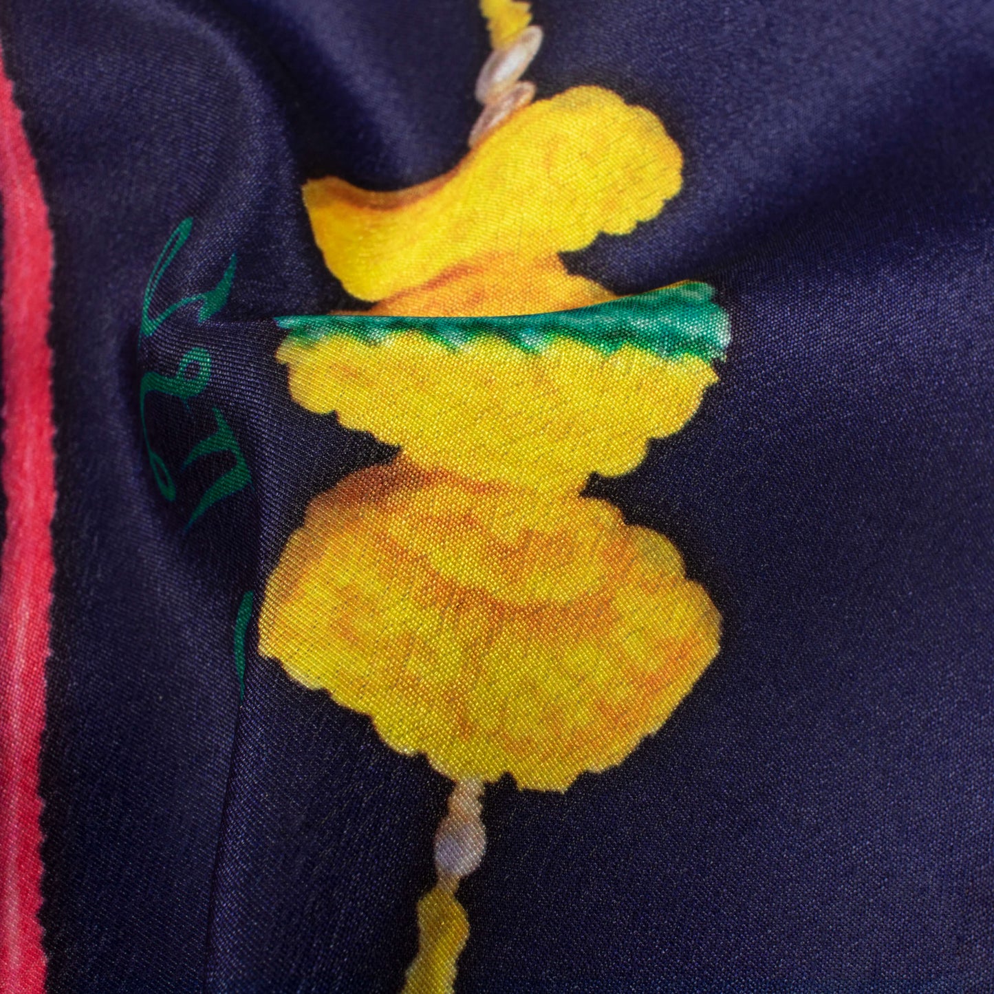 Navy Blue And Yellow Rakhi Pattern Digital Print Crepe Silk Fabric