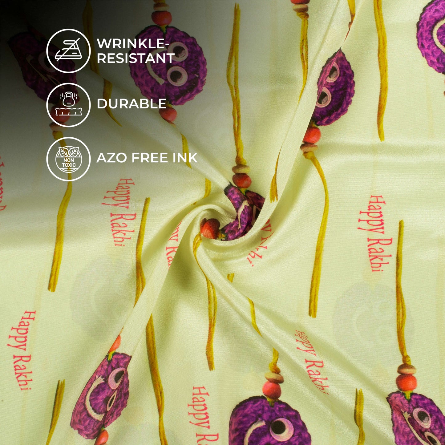 Corn Yellow And Grape Purple Rakhi Pattern Digital Print Crepe Silk Fabric