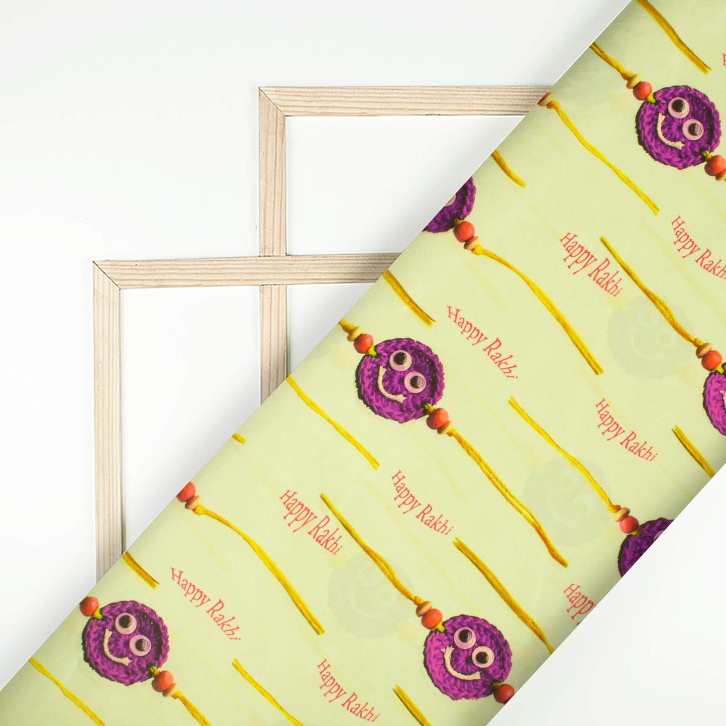 Corn Yellow And Grape Purple Rakhi Pattern Digital Print Crepe Silk Fabric