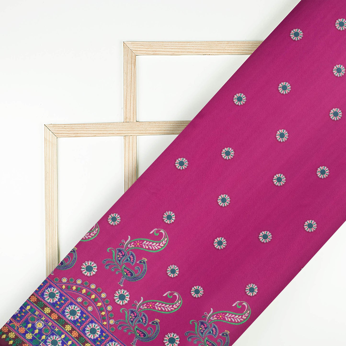 Wine Purple And Navy Blue Gamthee Pattern Digital Print Japan Satin Fabric