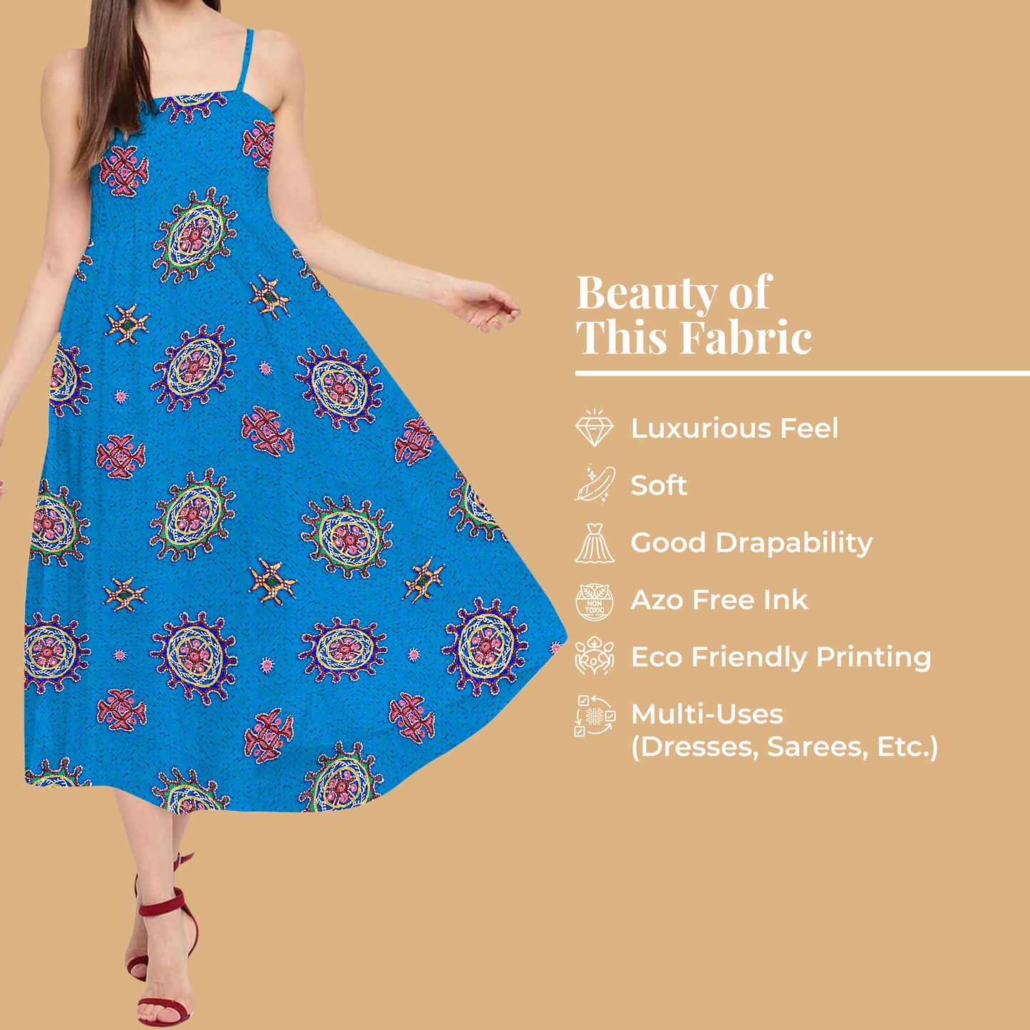 Sapphire Blue And Punch Pink Gamthee Pattern Digital Print Japan Satin Fabric