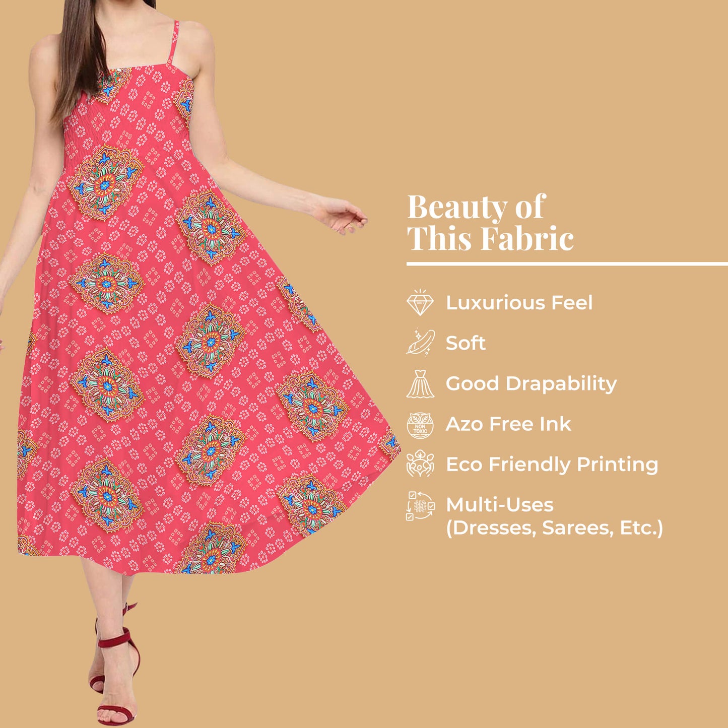 Dark Pink And Sky Blue Gamthee Pattern Digital Print Japan Satin Fabric