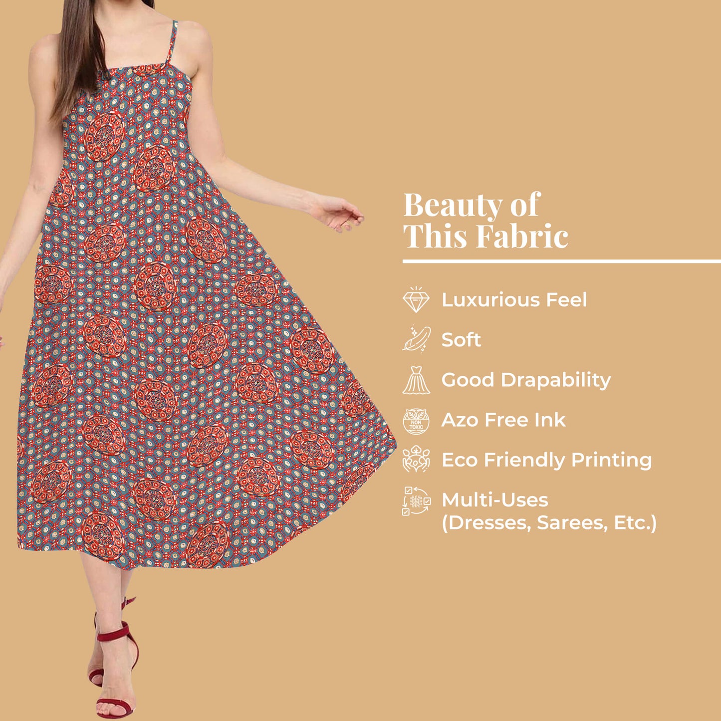 Slate Grey And Sangria Red Gamthee Pattern Digital Print Japan Satin Fabric