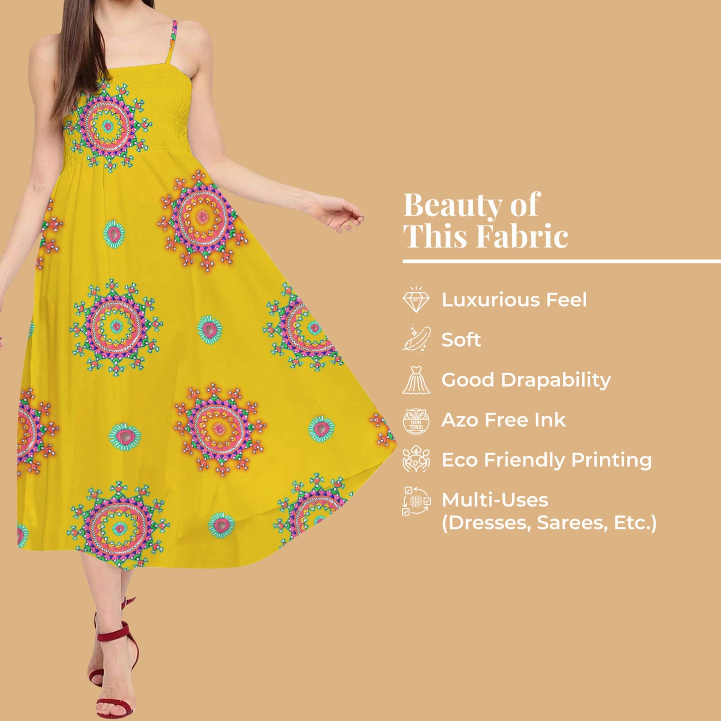 Bumblebee Yellow And Hot Pink Gamthee Pattern Digital Print Japan Satin Fabric