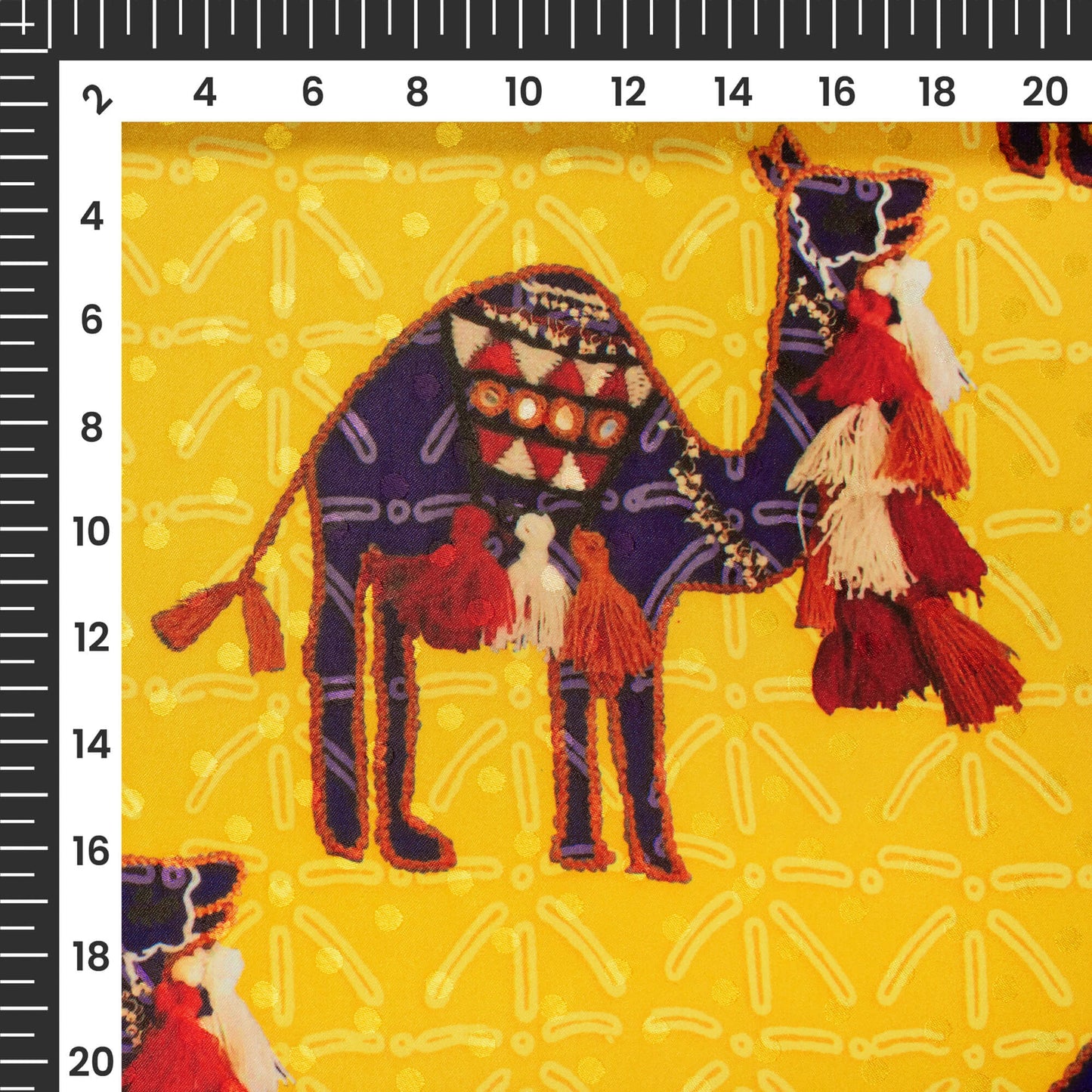 Cyber Yellow And Brown Gamthee Pattern Digital Print Jacquard Booti Japan Satin Fabric (Width 56 Inches)