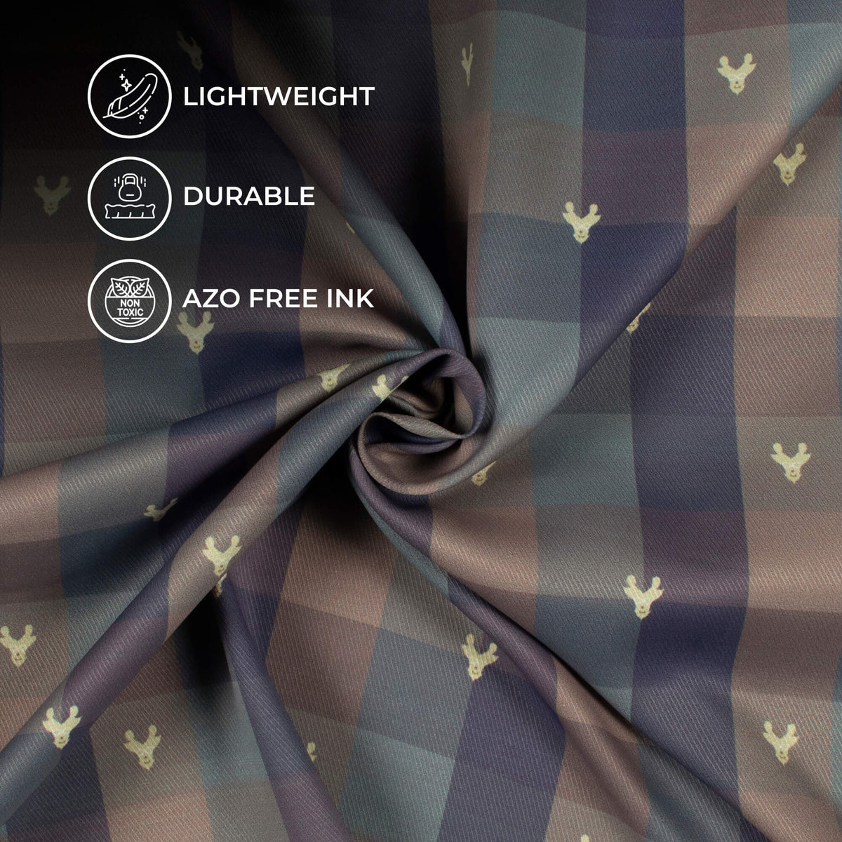 Slate Grey And Light Brown Checks Pattern Digital Print Twill Fabric (Width 56 Inches)