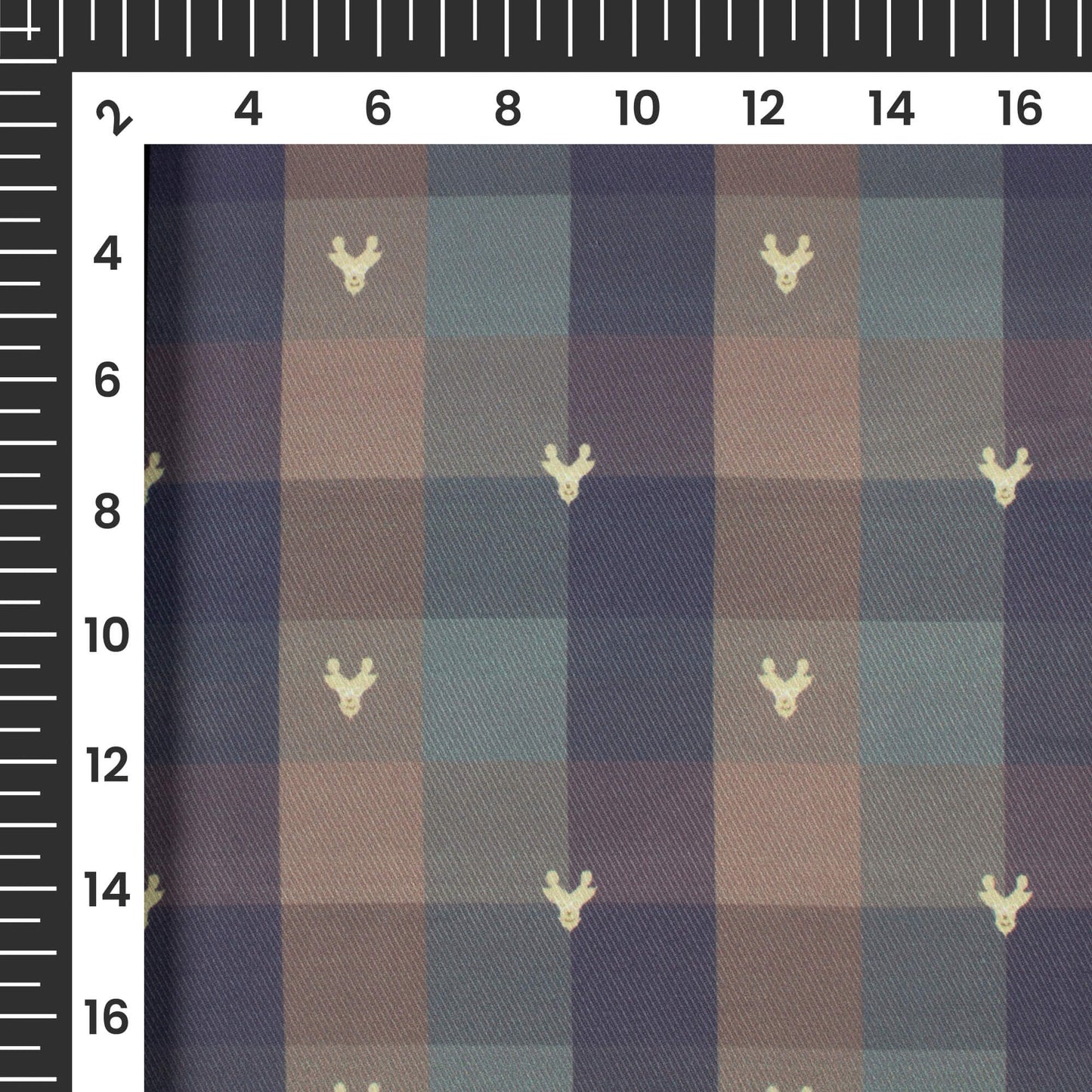 Slate Grey And Light Brown Checks Pattern Digital Print Twill Fabric (Width 56 Inches)