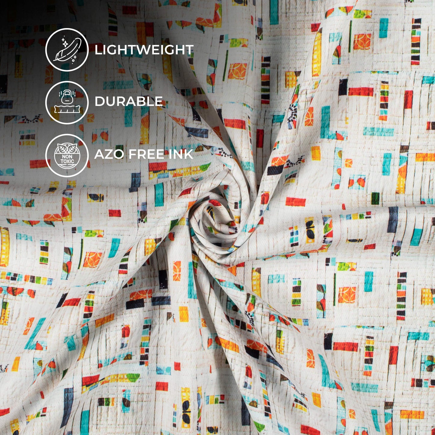 Off White And Red Abstract Pattern Digital Print Twill Fabric (Width 56 Inches)